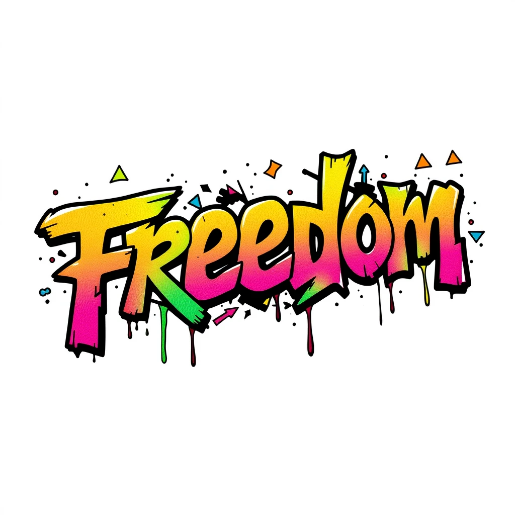 Colorful graffiti style tattoo of 'Freedom'