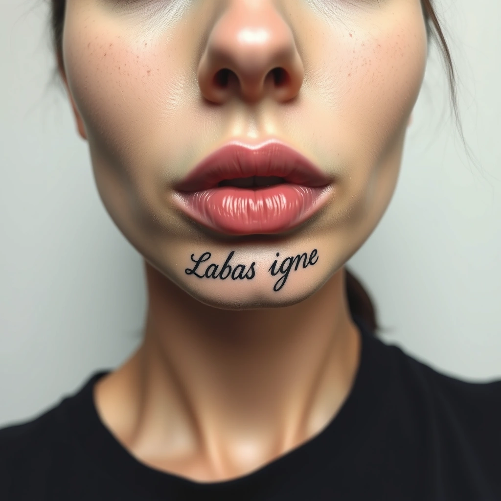 Tattoo 'Labas Igne' Realistic Black and white on women's lip