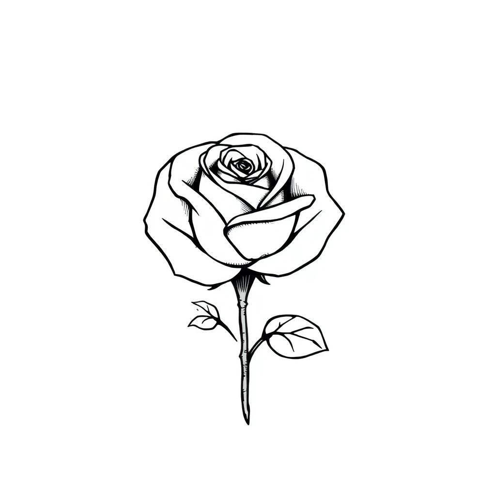 Tattoo of a rose in minimalist style, black and white