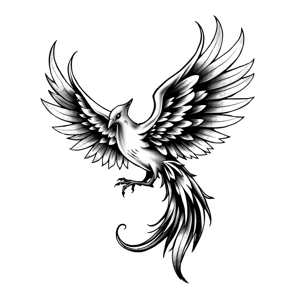 Tattoo of Phoenix in Black and white