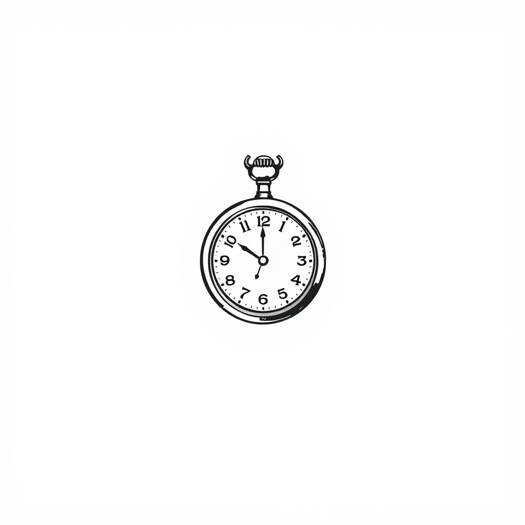 Tattoo of a small clock, minimalist style, black and white