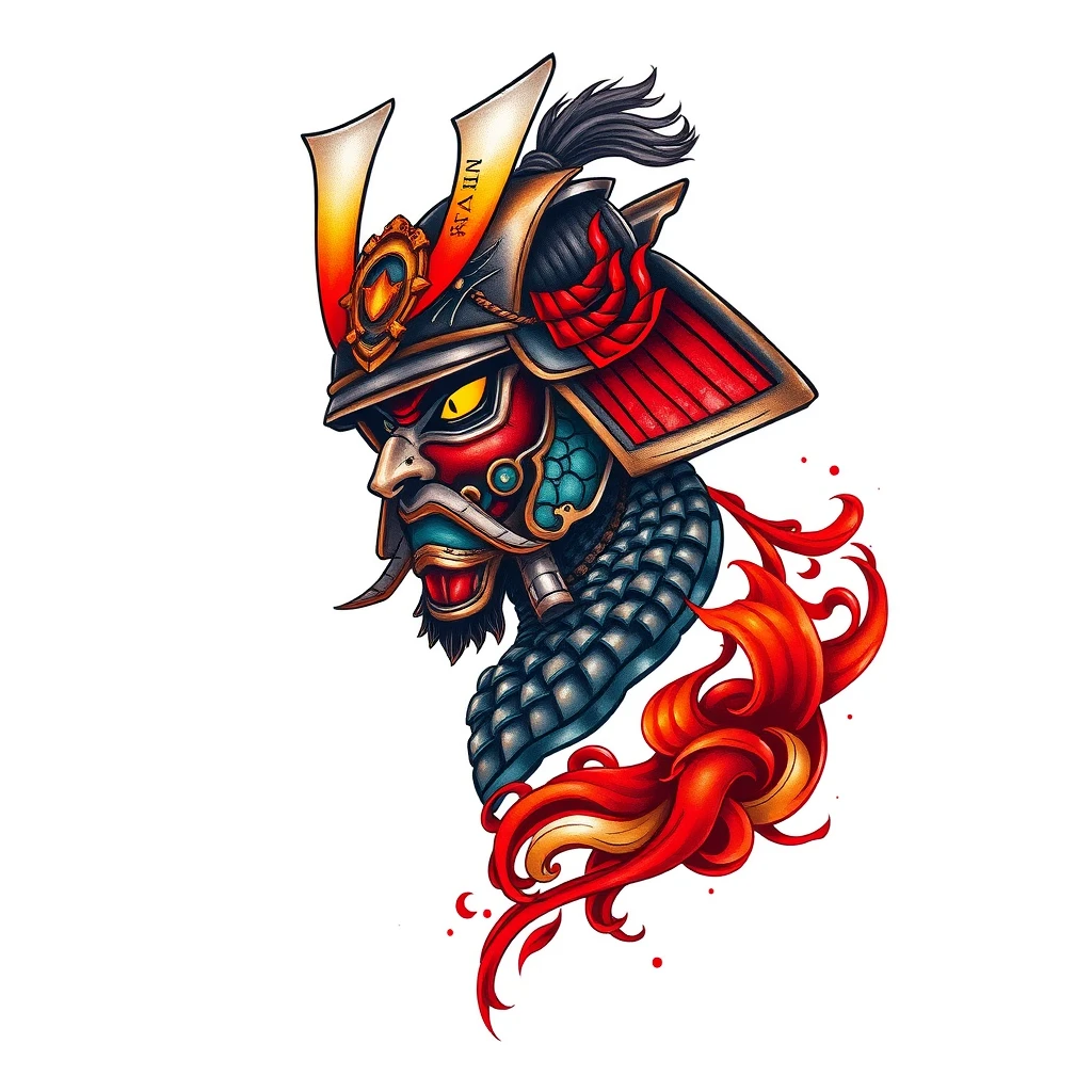 Colorful Samurai tattoo with intricate details