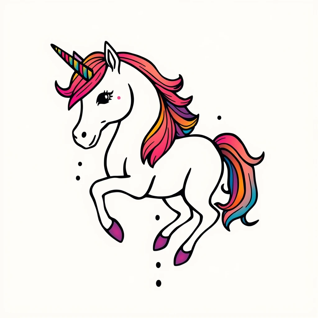 Colorful minimalist unicorn tattoo design