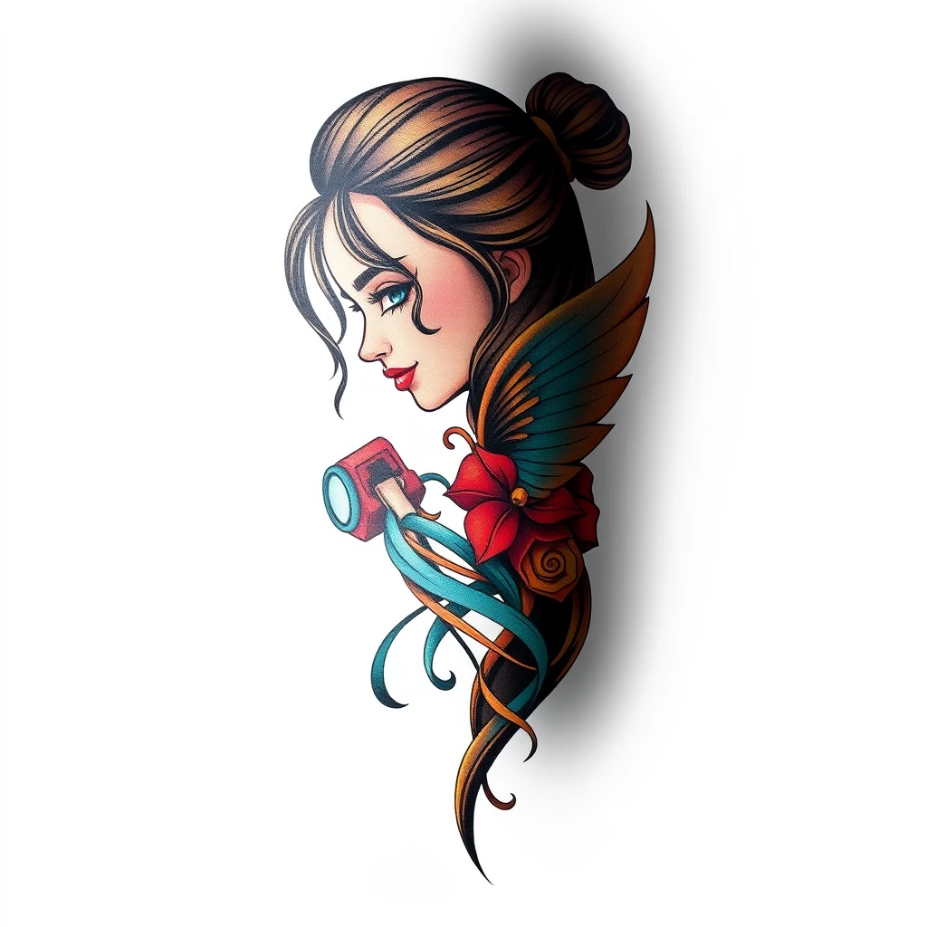 Vesper tattoo featuring a woman with wings