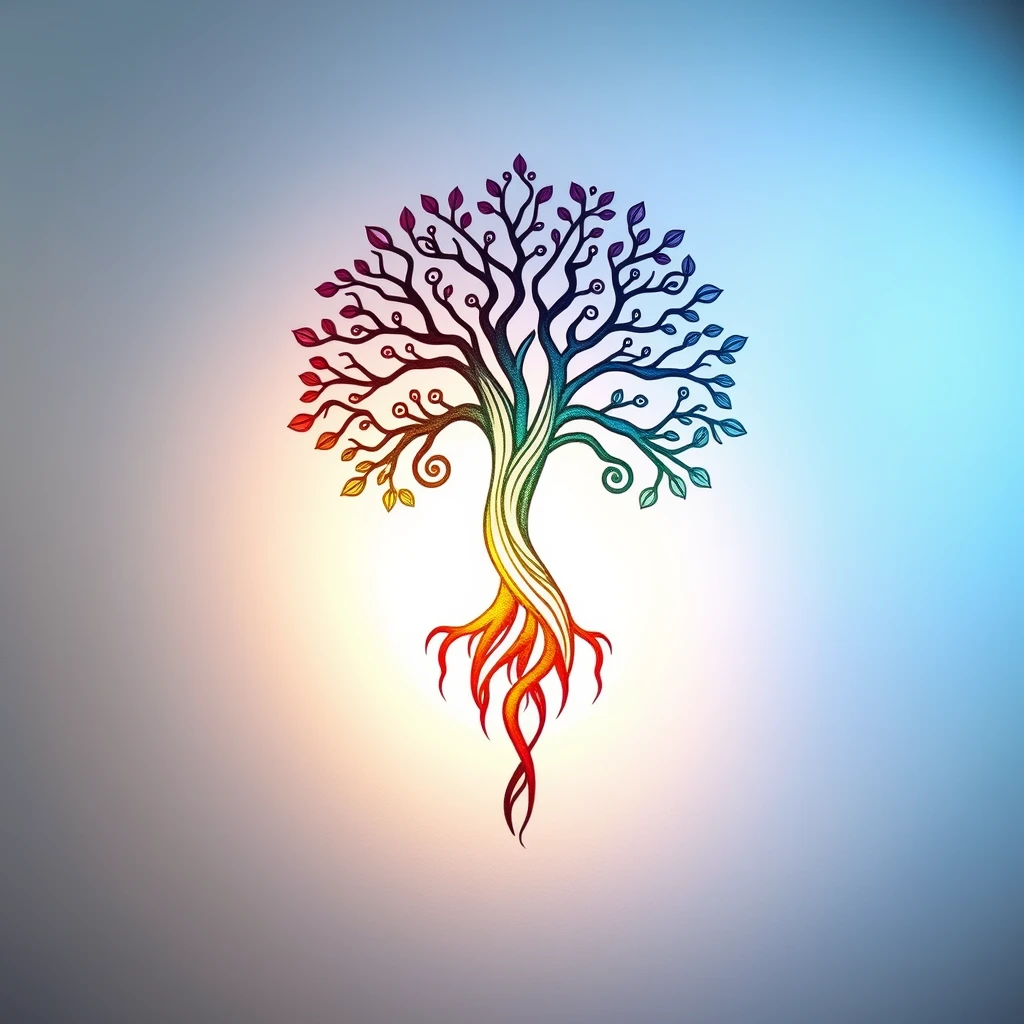 Colorful Tree of Life tattoo design.