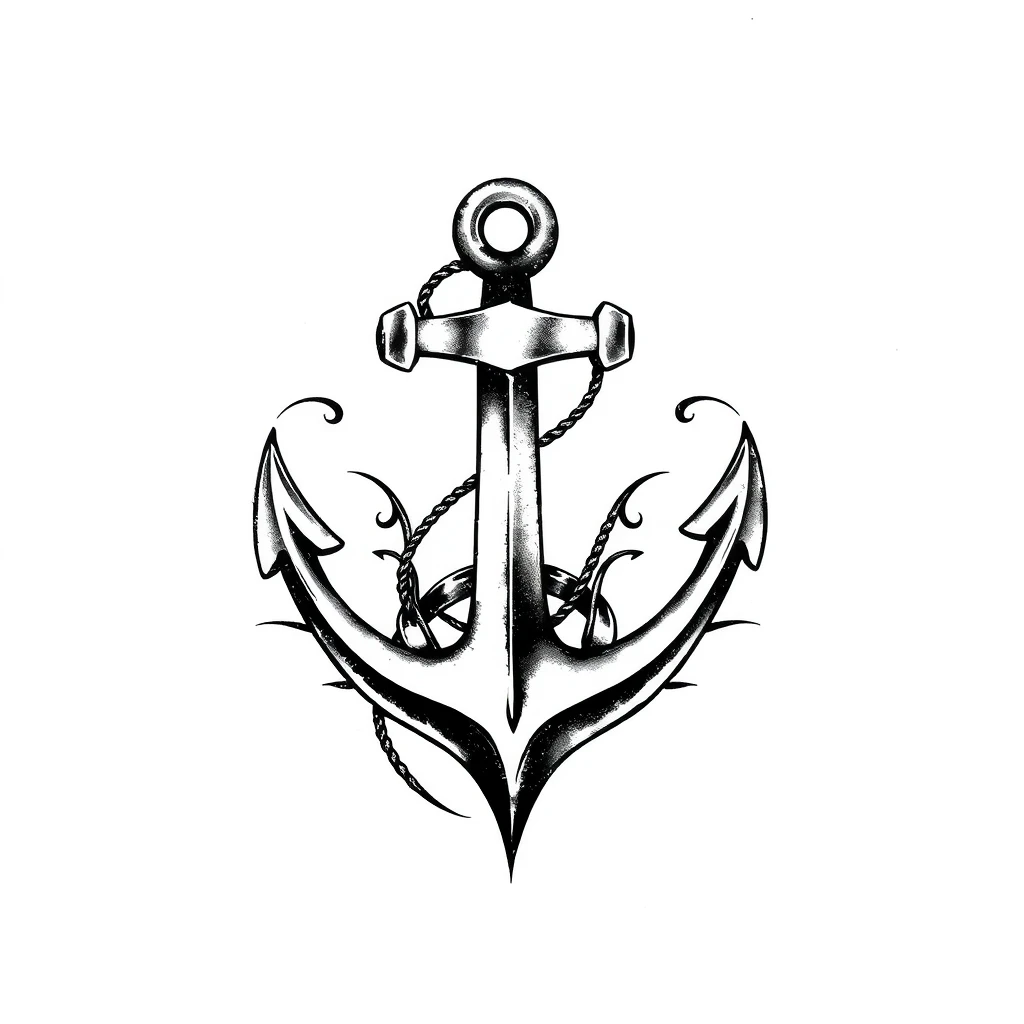 Tattoo of Anchor in Realistic style, black and white