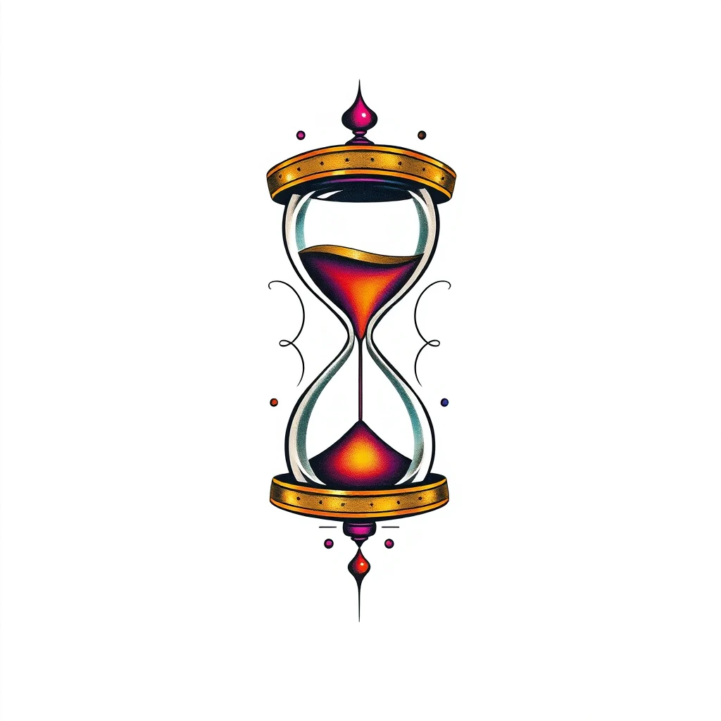 Colorful hourglass tattoo with ornate details