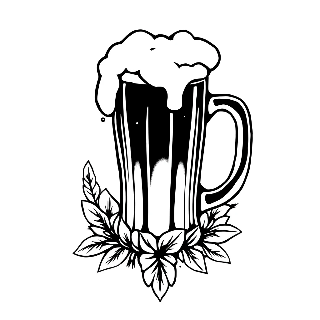 Tattoo of beer in minimalist black and white