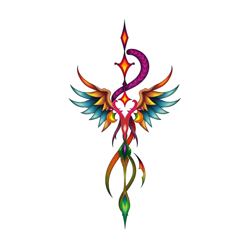 Colorful Awen tattoo with intricate design