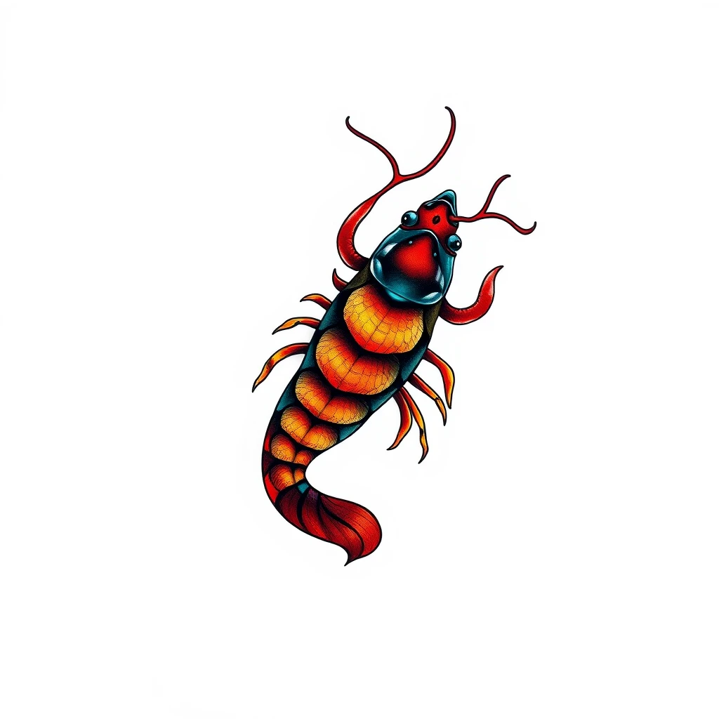 Ichor tattoo depicting a colorful shrimp