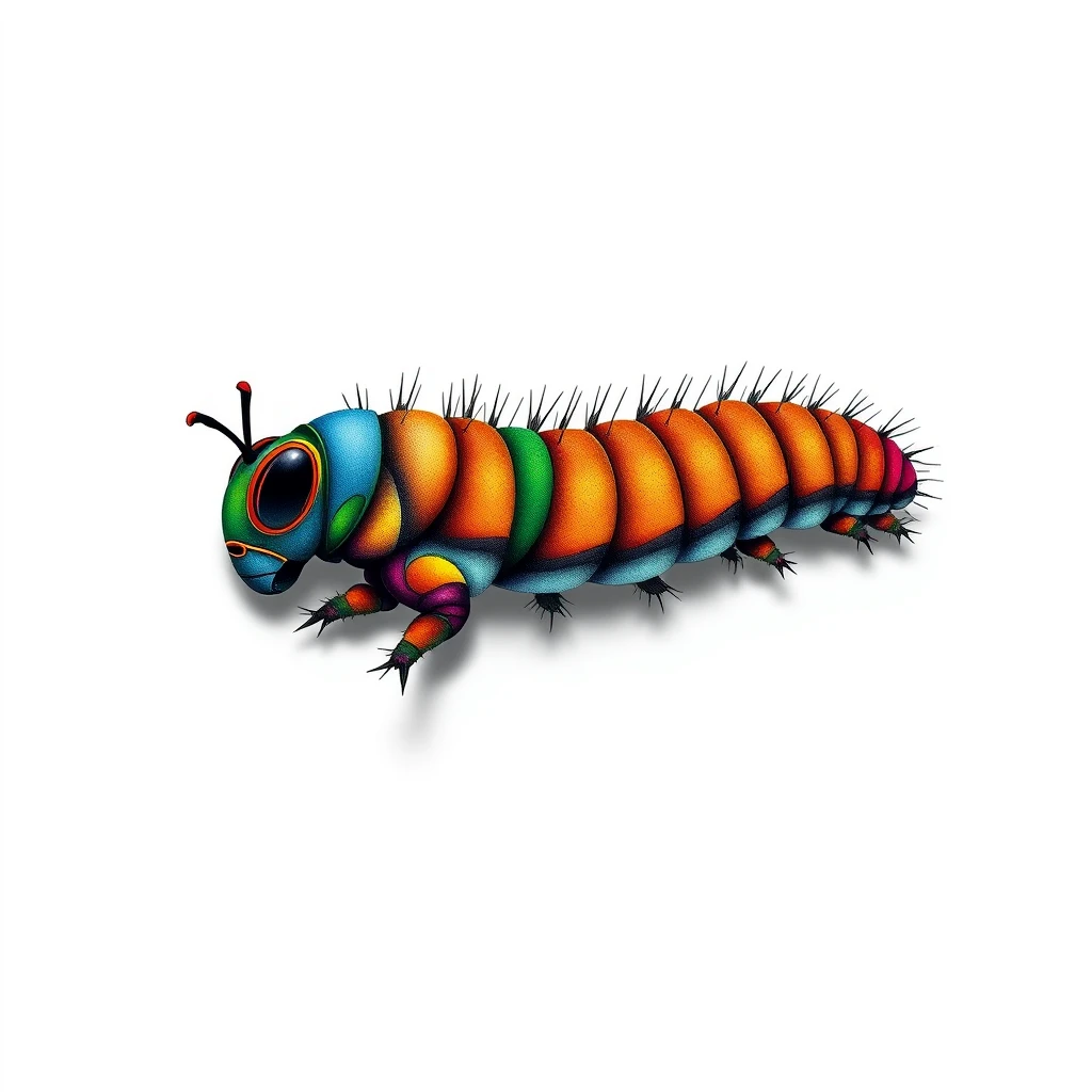 Colorful caterpillar tattoo with vibrant patterns