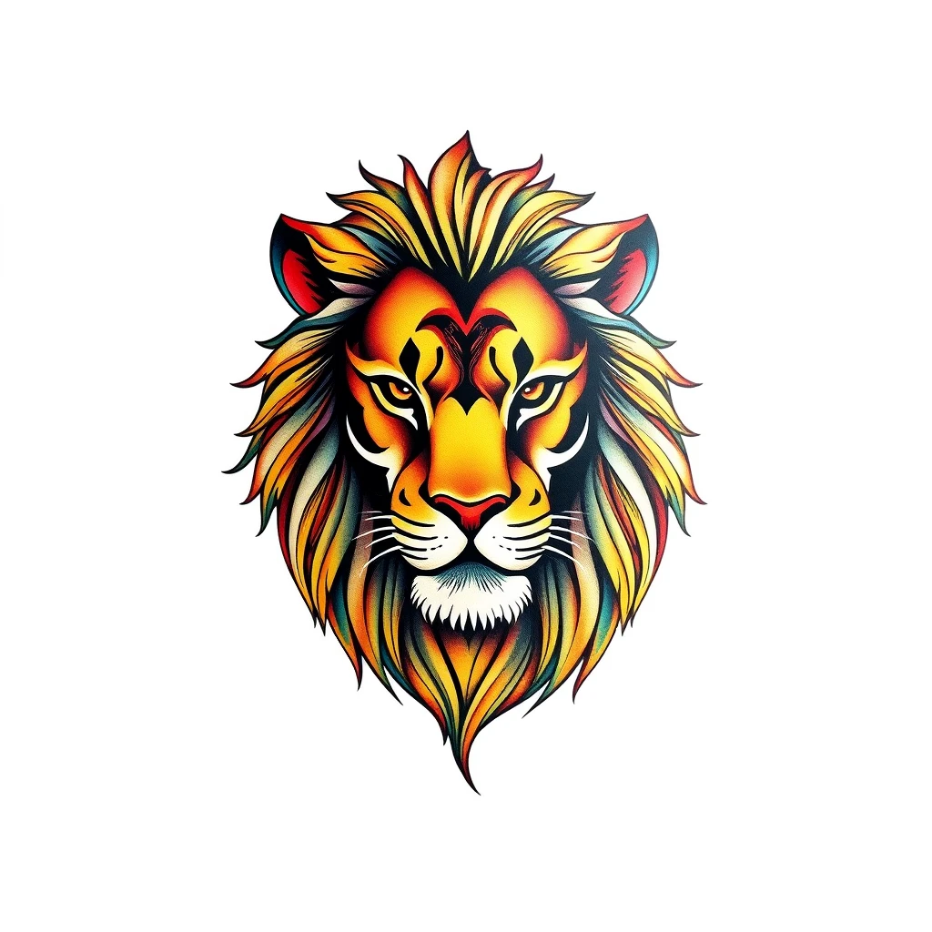 Vibrant lion tattoo with detailed mane design.