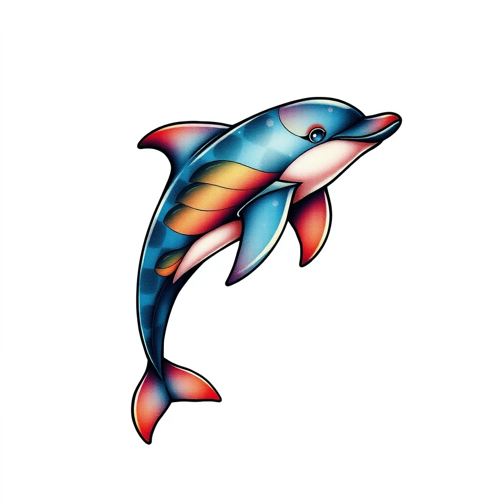 Colorful dolphin tattoo with vibrant design