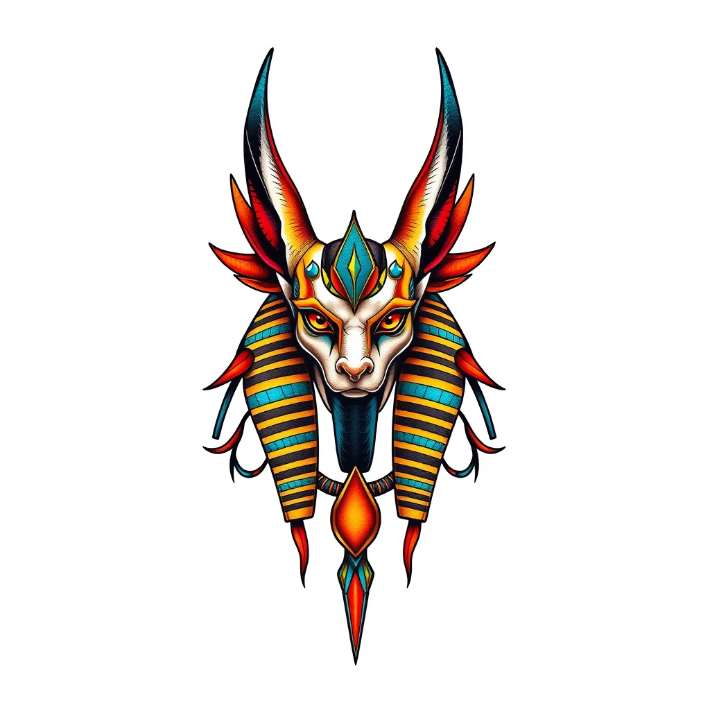 Colorful Anubis tattoo with striking details