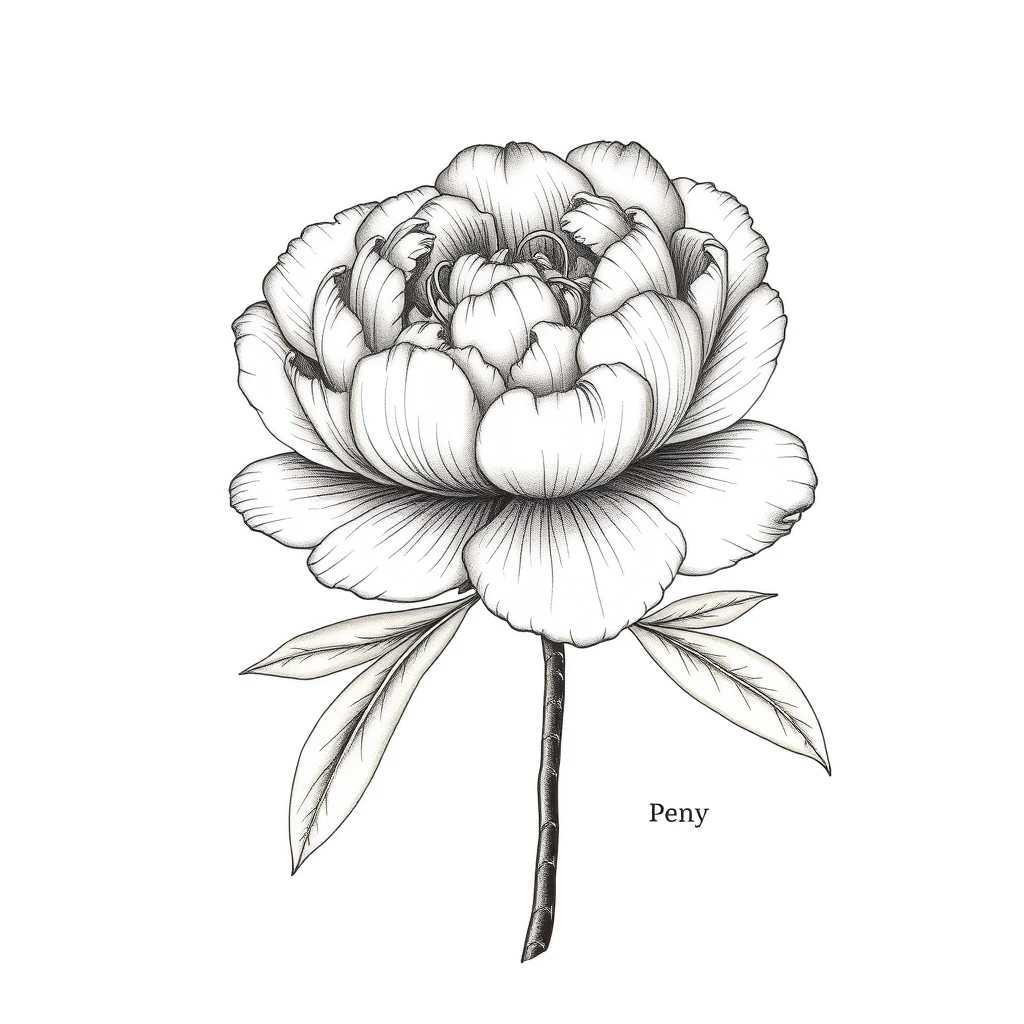 Illustrative style tattoo of a peony flower