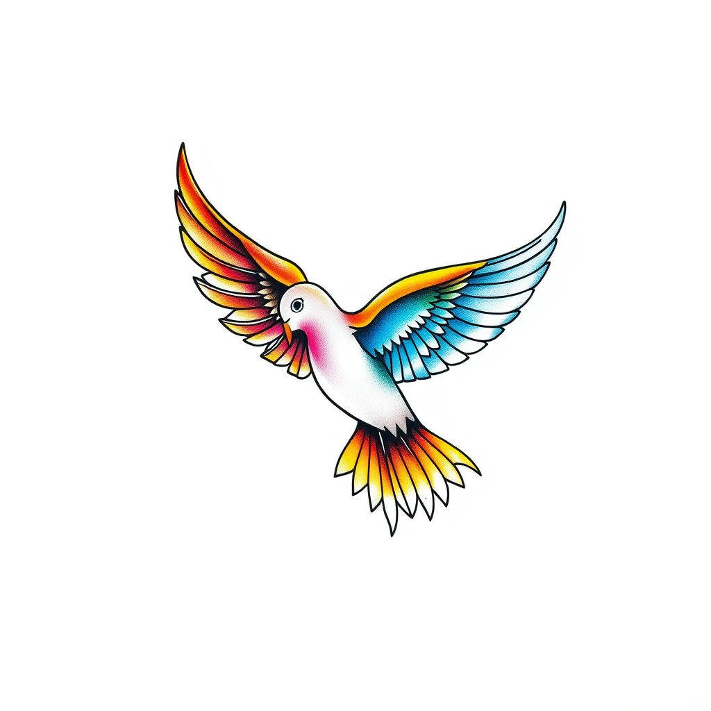 Colorful dove tattoo with vibrant wings