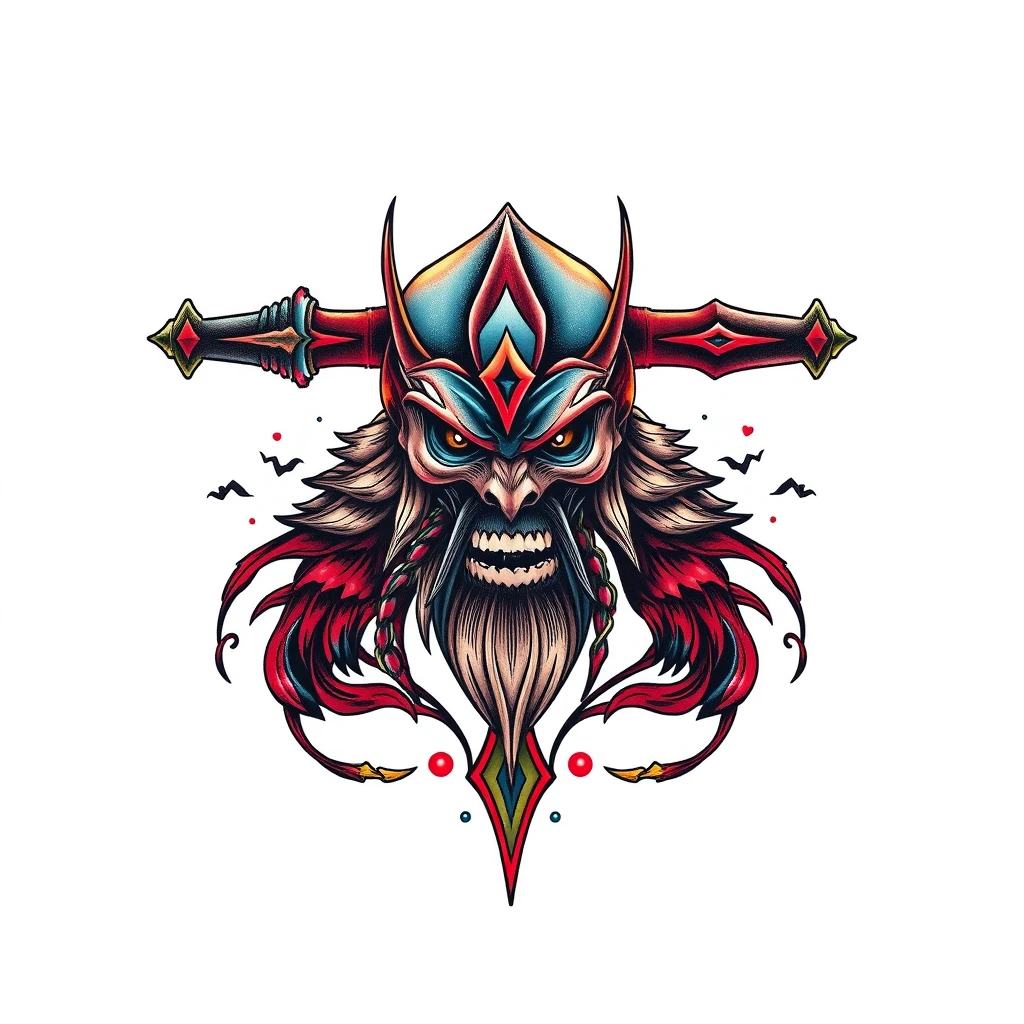 Vibrant Berserker tattoo with fierce warrior face