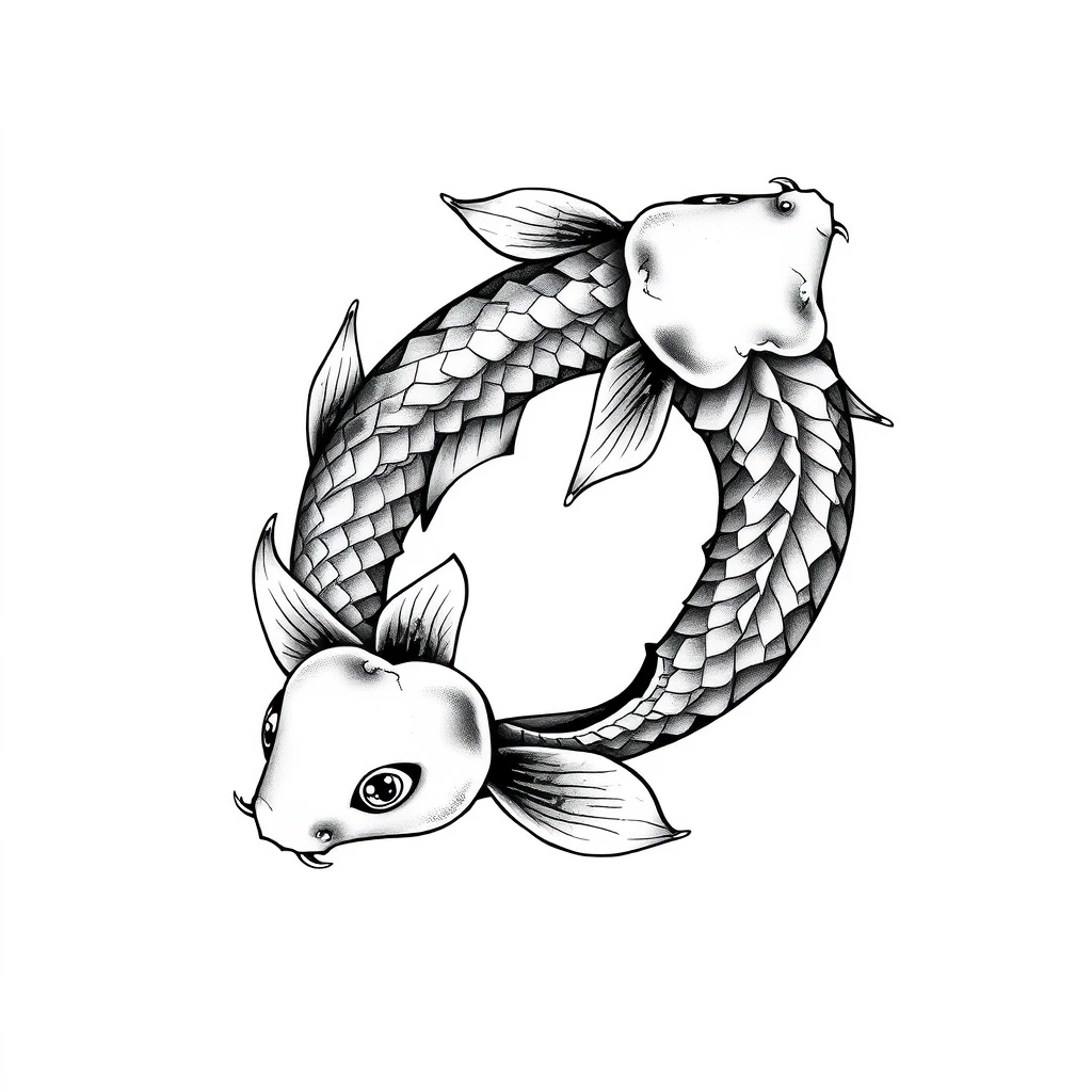 Tattoo of Koi fish in black and white