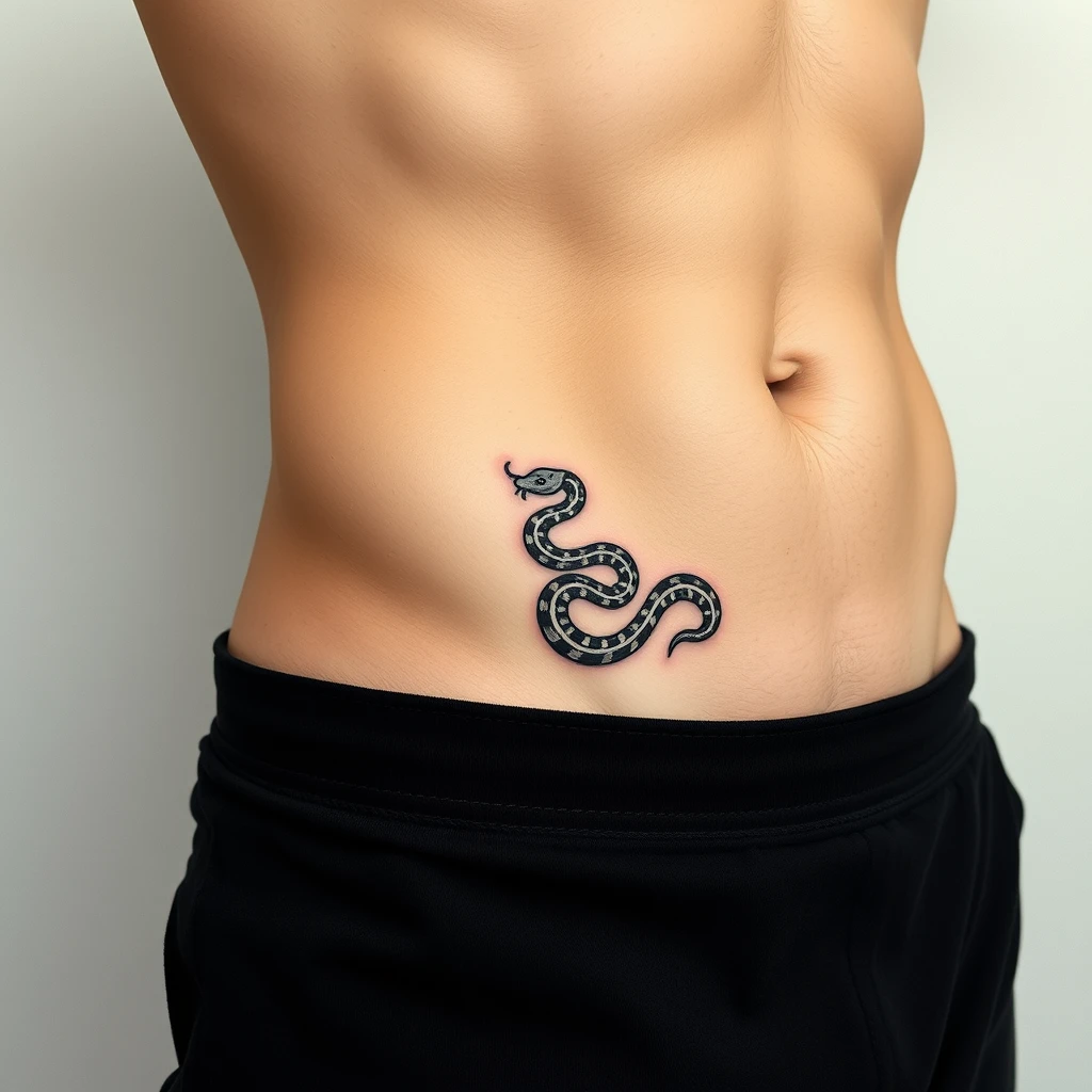 Colorful Minimalist snake tattoo on men's underboob