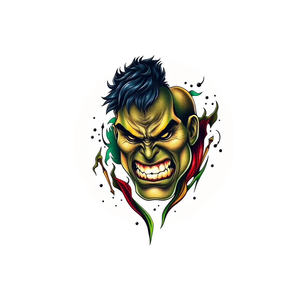 Angry Hulk tattoo featuring vibrant colors