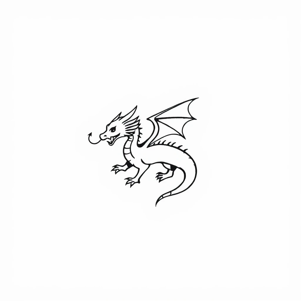 Tattoo of a small dragon in minimalist black and white