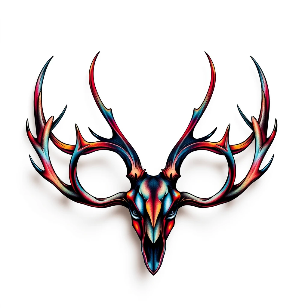 Colorful antlers tattoo with intricate details