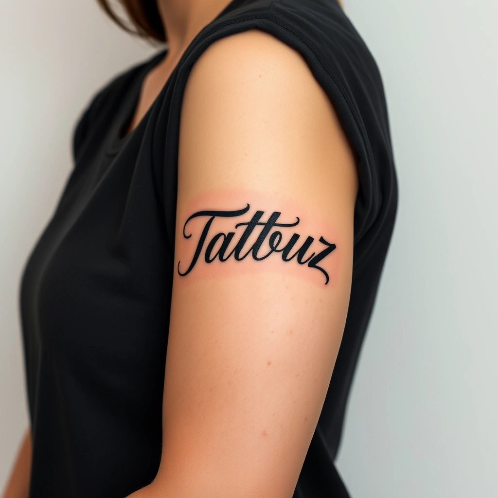 Realistic black and white tattoo 'Tatatuz' on women's half sleeve