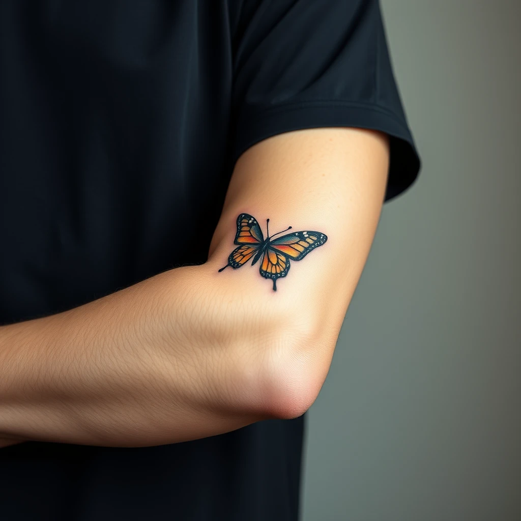 Colorful Minimalist butterfly tattoo on Men's Sleeve