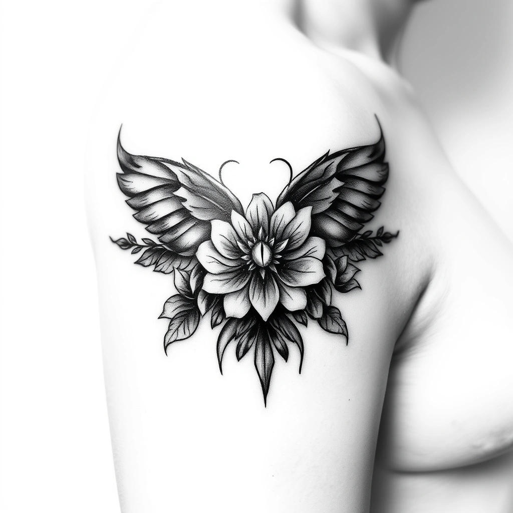 Realistic memento tattoo design in black and white