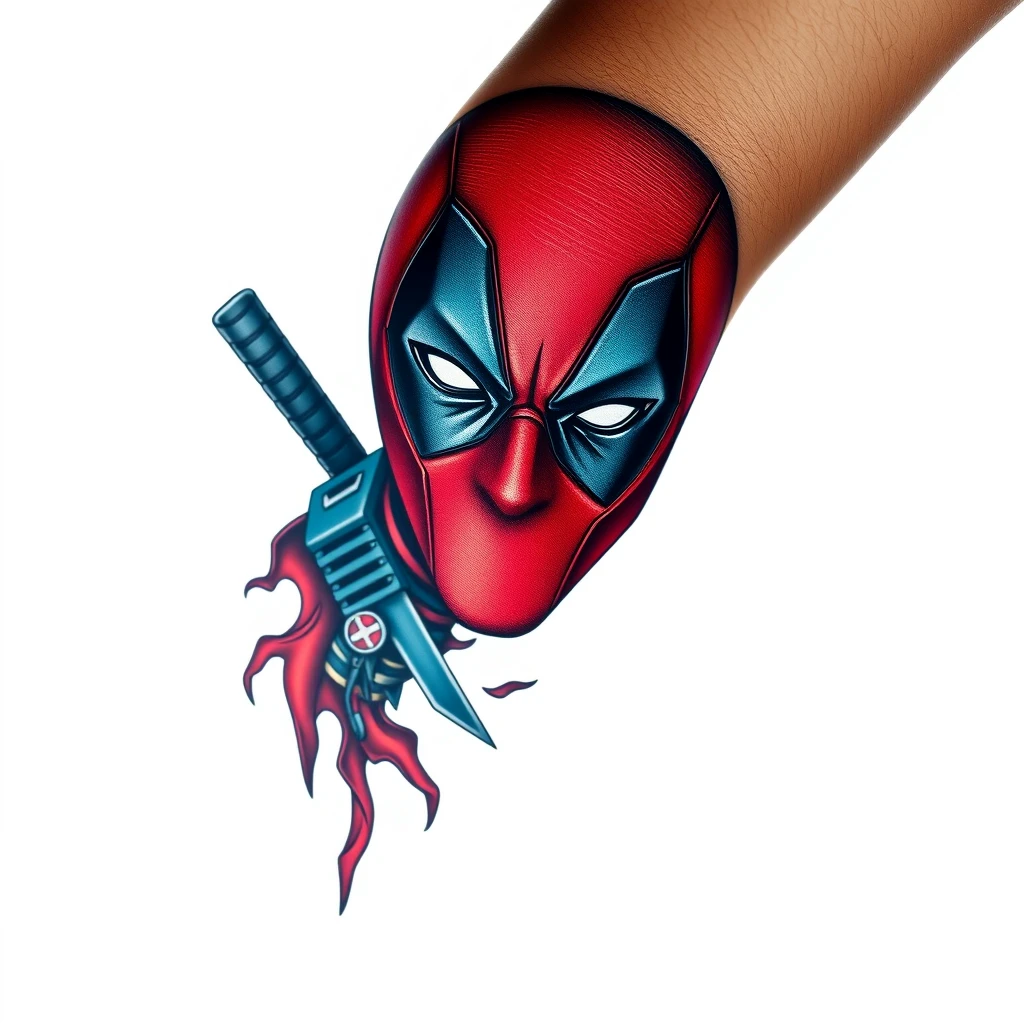 Deadpool tattoo featuring a fierce expression