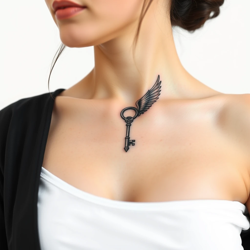 Winged key tattoo