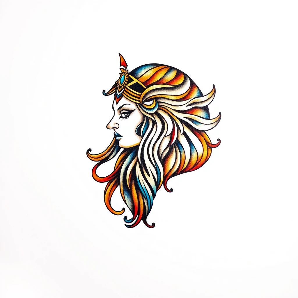 Midas tattoo design featuring a regal woman's profile