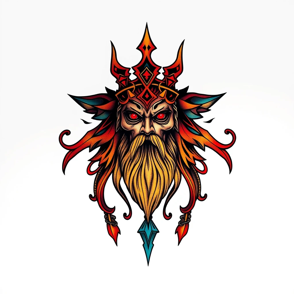 Colorful Magus tattoo with fiery details