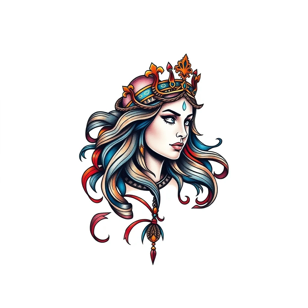 Intricate Athena tattoo design with crown