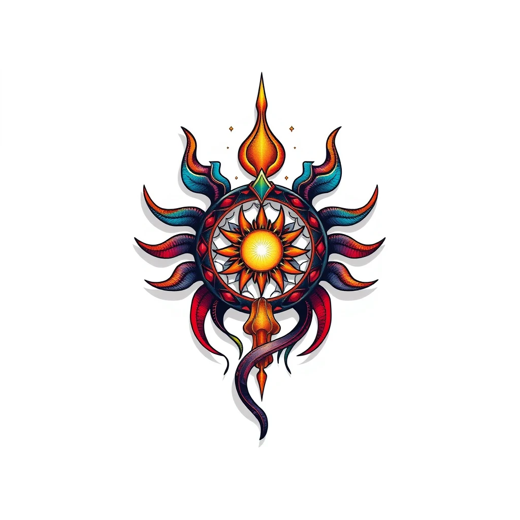 Colorful Helios tattoo design with sun motif.