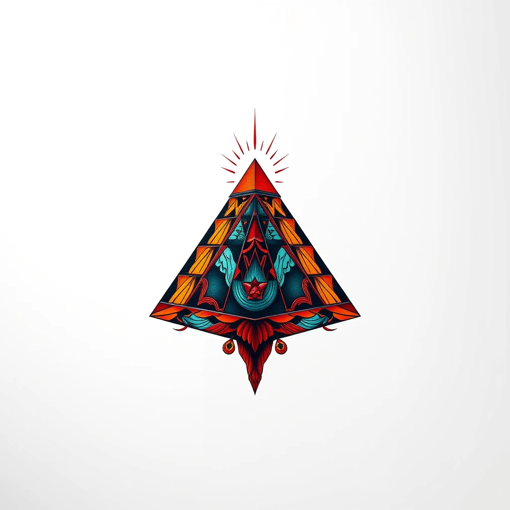 Colorful pyramid tattoo with intricate details