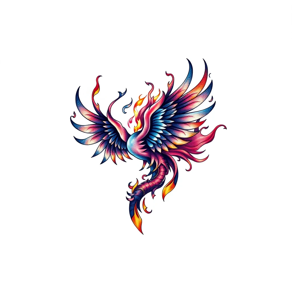 Colorful Balefire tattoo of a phoenix design