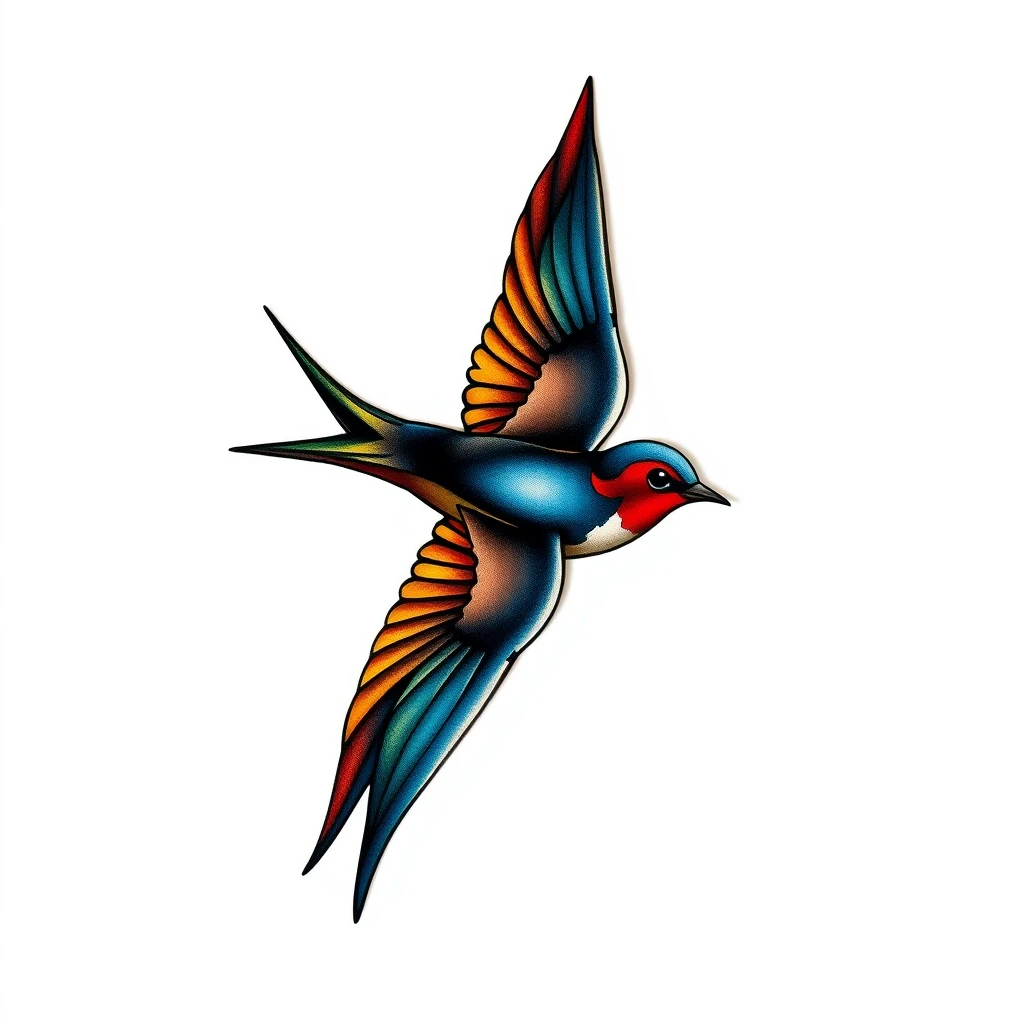 Colorful swallow tattoo in mid-flight design