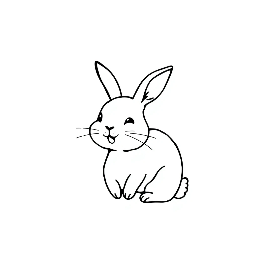 Tattoo of happy rabbit in minimalist style, black and white