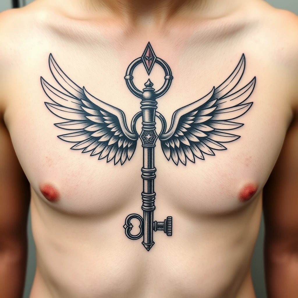 Winged key tattoo