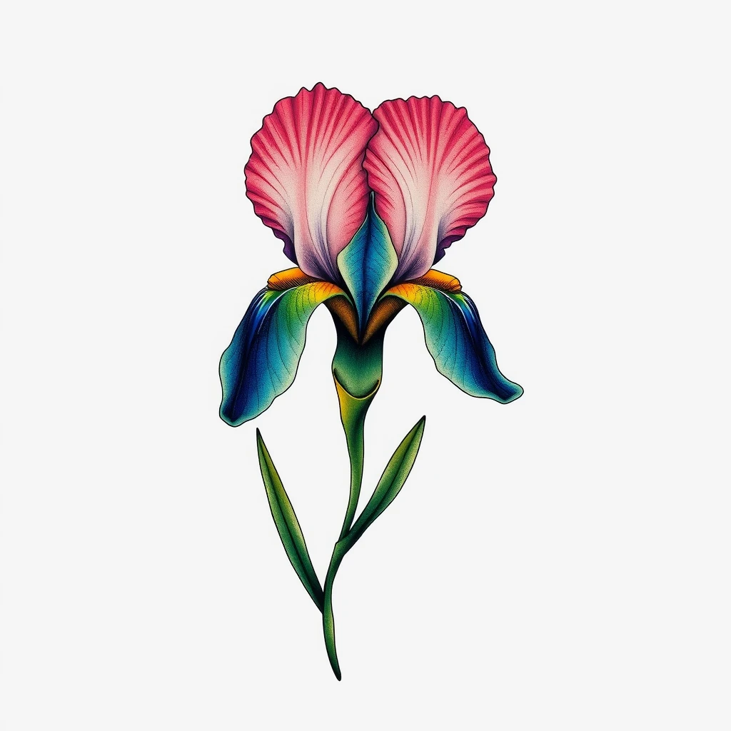 Colorful Iris tattoo with vibrant petals