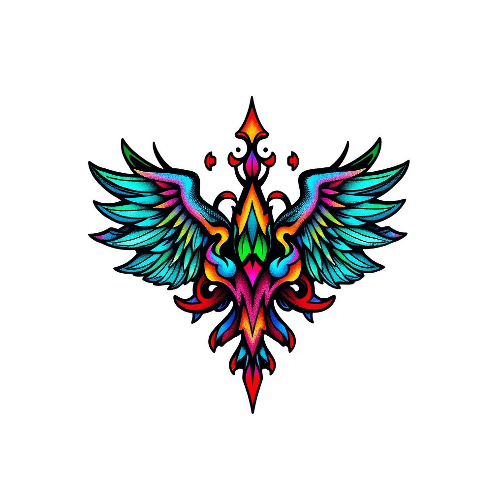 Vibrant Logos tattoo featuring colorful wings