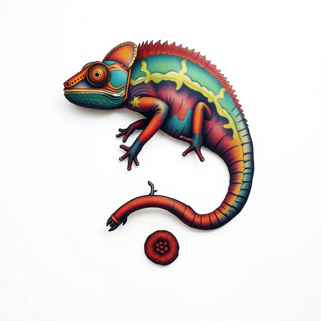 Colorful chameleon tattoo with intricate details