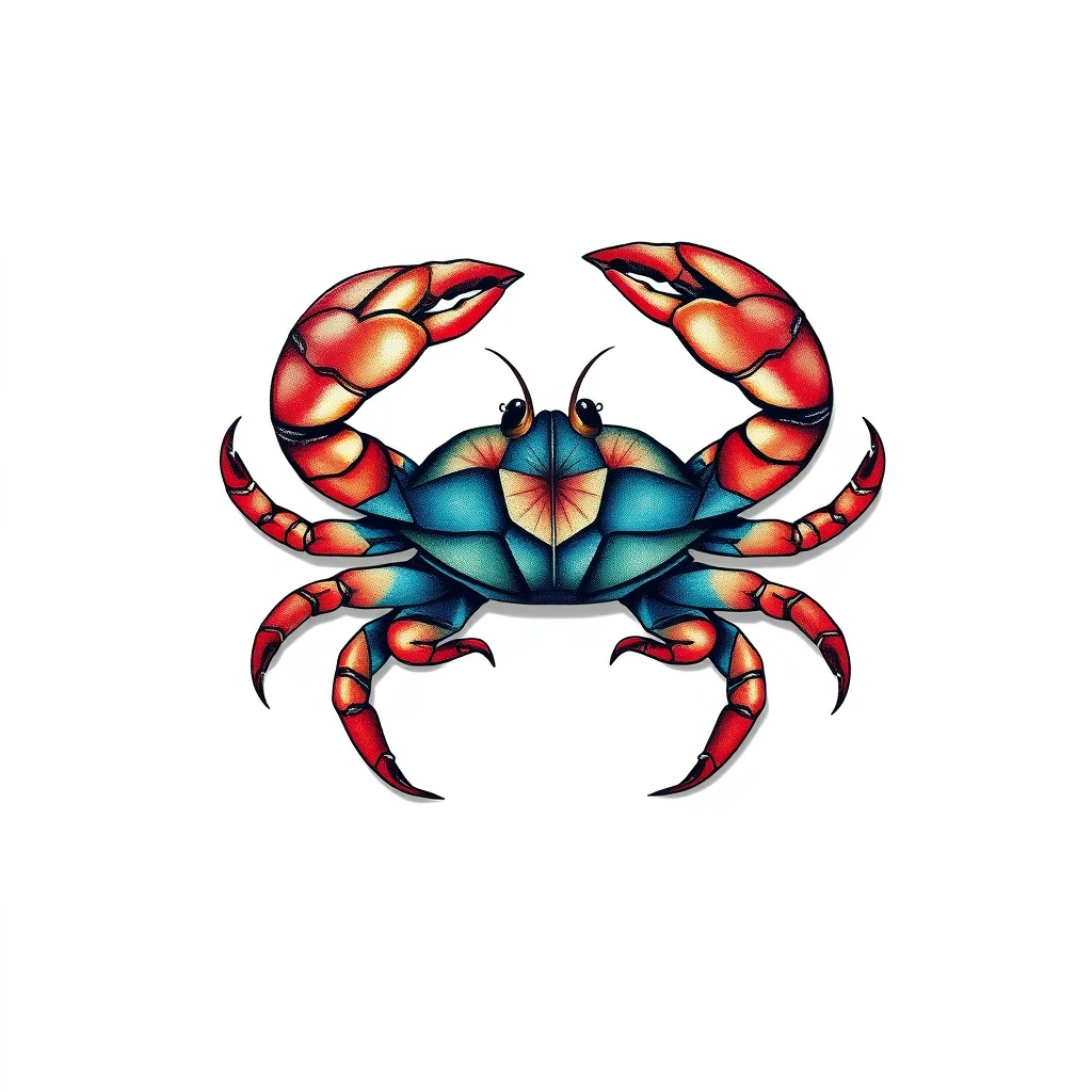 Colorful Cancer tattoo featuring a crab design