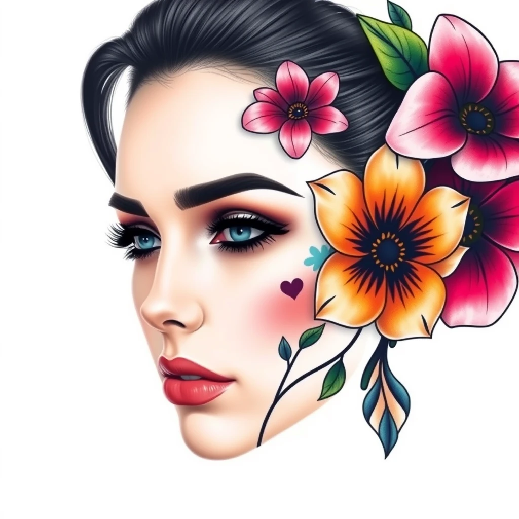 Colorful summer flowers realistic tattoo design