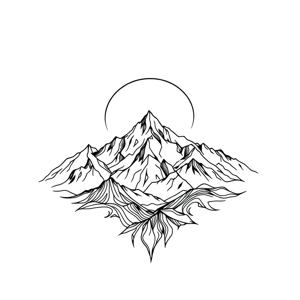 Tattoo Mountain range in black and white linework