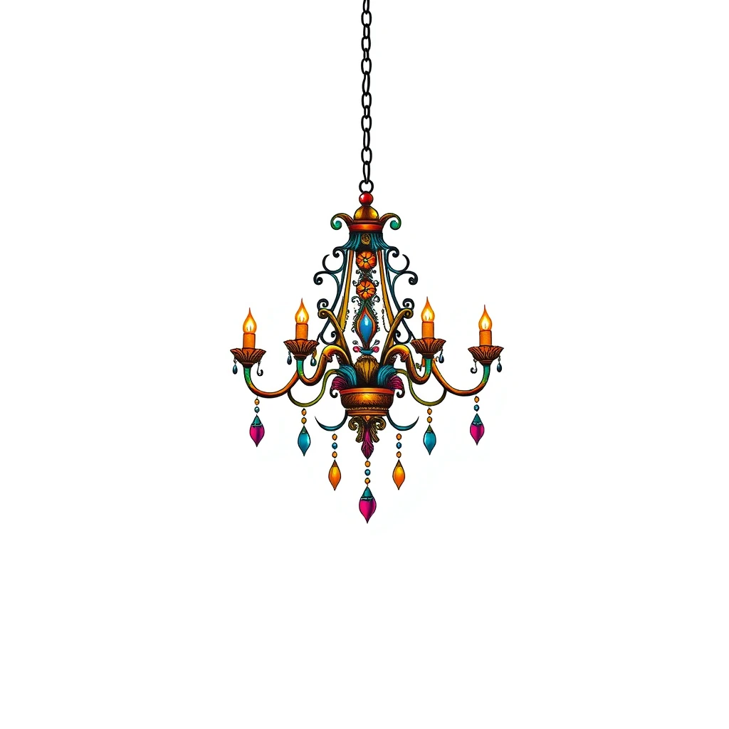 Colorful chandelier tattoo with intricate details