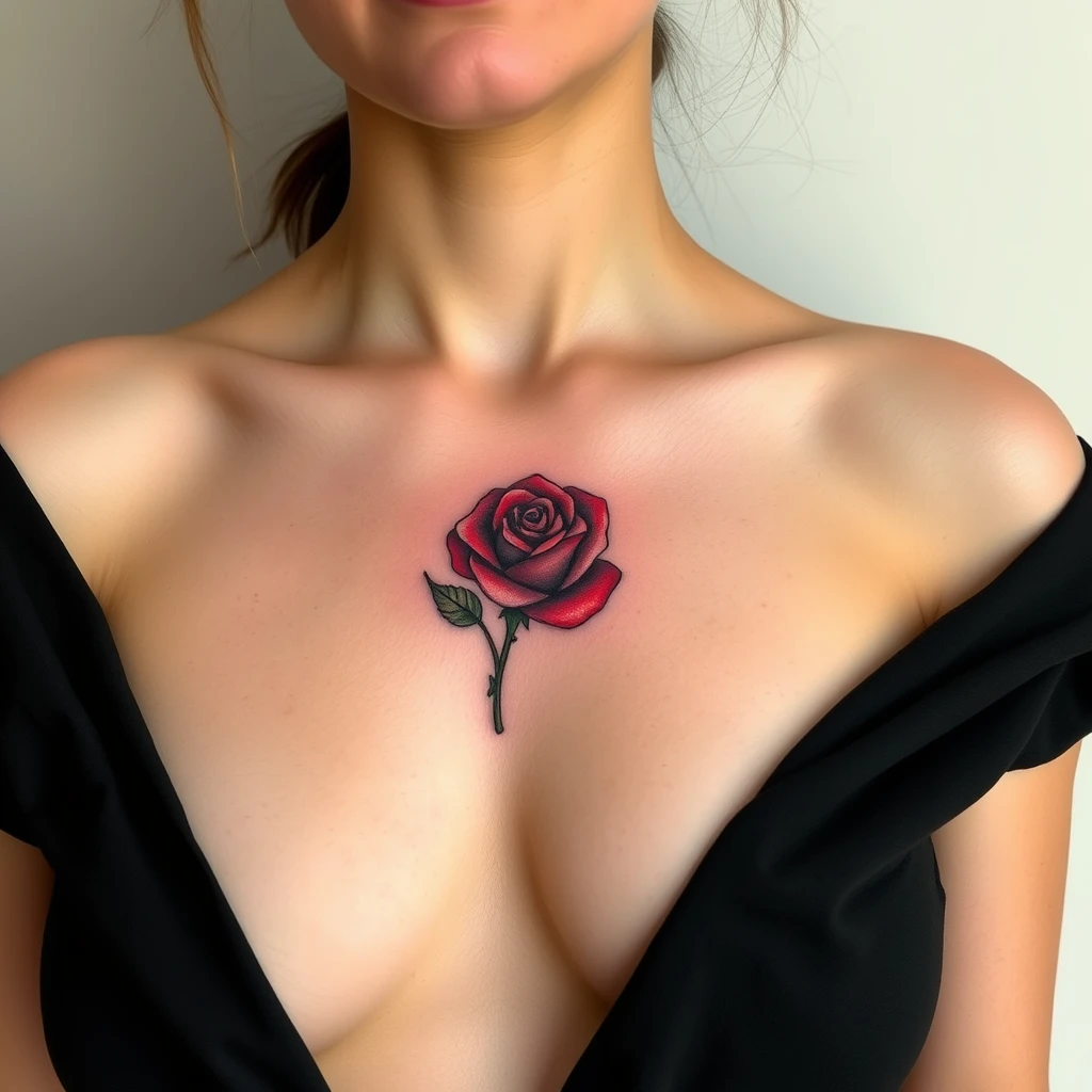 Colorful Minimalist rose tattoo on Women's Chest