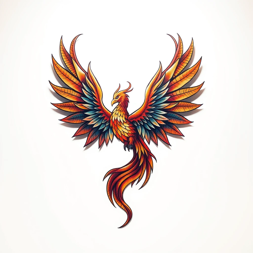 Vibrant Phoenix tattoo with colorful wings