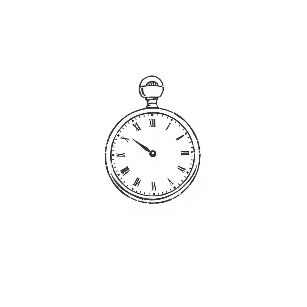 Tattoo of small Clock or pocket watch in Minimalist style, black and white design